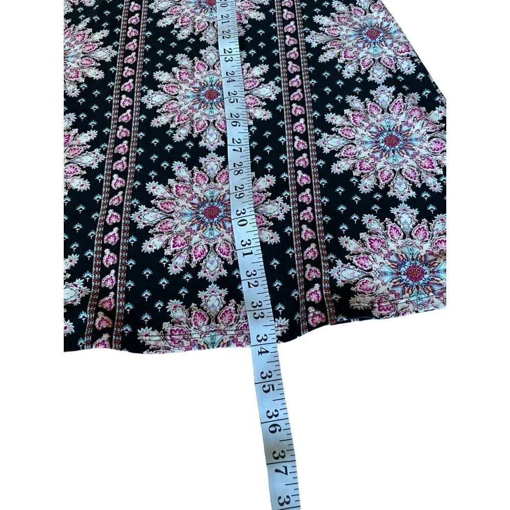 Pink Rose Dress Women's Size Large Short Sleeve Stretchy Black Pink Teal